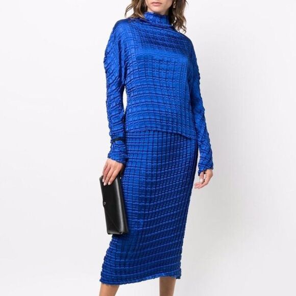 SID NEIGUM Double Box-Pleated Skirt Indigo - Picture 4 of 9